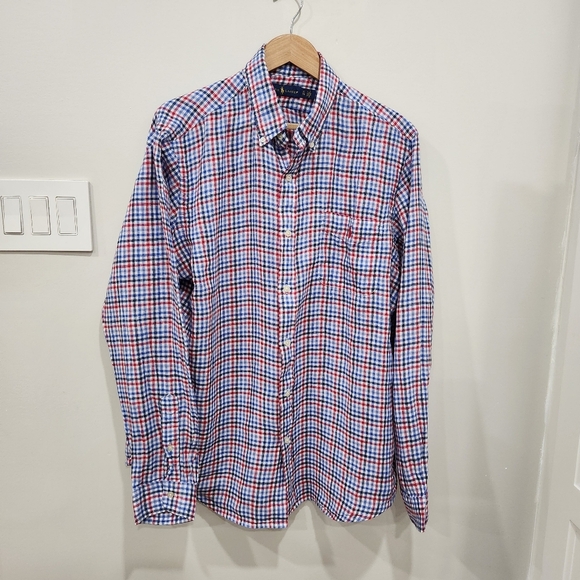 Ralph Lauren Button Down Shirt Mens XL Multicolour Gingham 100% Linen Preppy - Picture 1 of 10